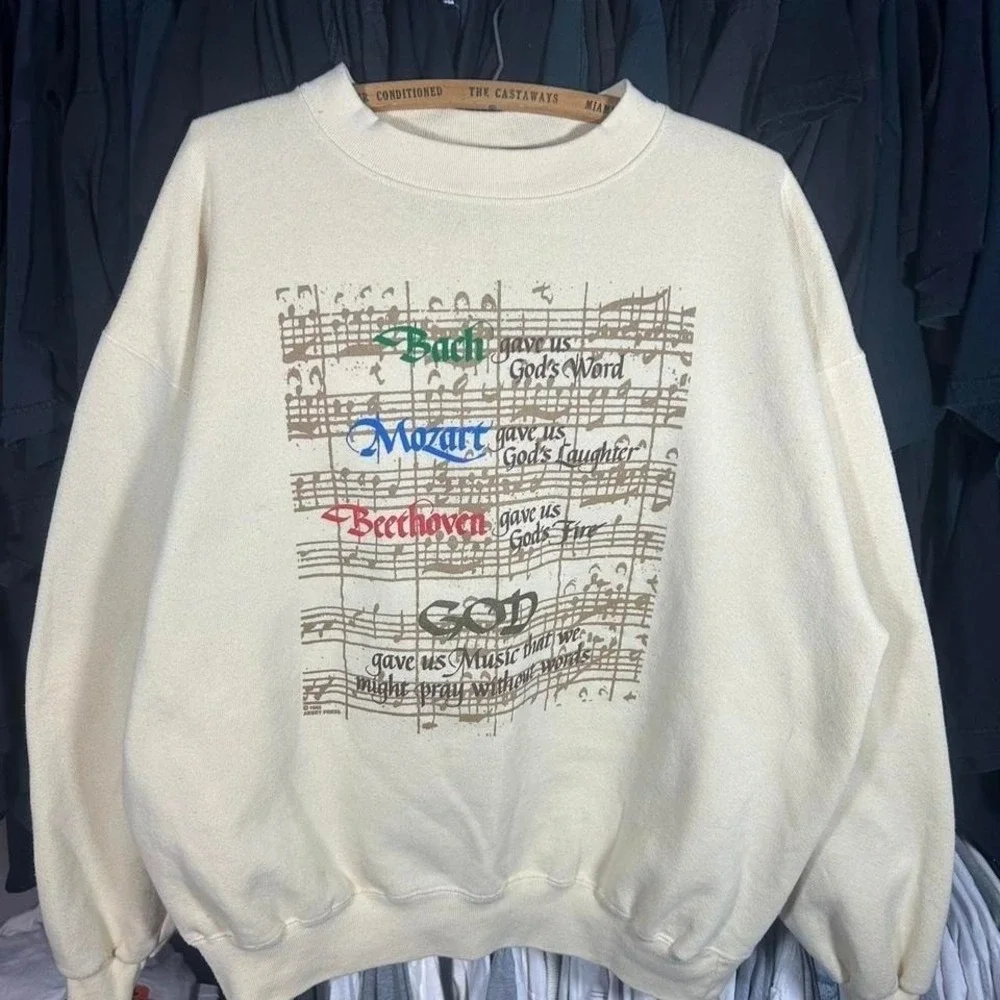Cream vintage 90s Beethoven Jesus Christ crewneck sweatshirt #music Size XL - Picture 2 of 4
